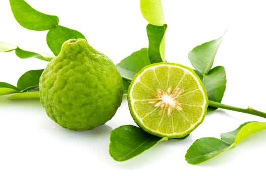Kaffir lime fresh and leaf isolated on white background.