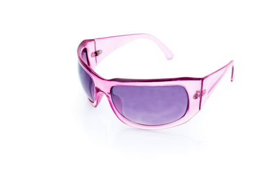 Women glamorous pink sunglasses isolated on white