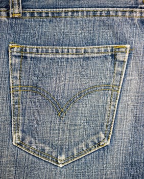 Close up blue jeans pocket.