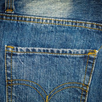 Close up blue jeans pocket.