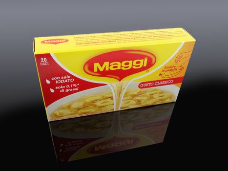 PULA, CROATIA - NOVEMBER 10, 2015. Maggi cubes, Maggi is an international brand of soups, stocks, bouillon cubes, ketchups, sauces, seasonings and instant noodles.