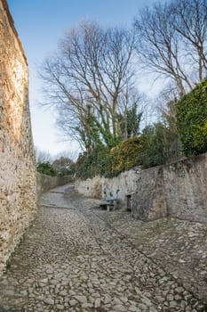 ancient medieval road that leads from the village of Soave (Italy) to the castle on the hill