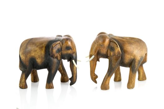 Handcraft wood elephant sculpture. Isolate on white background.
