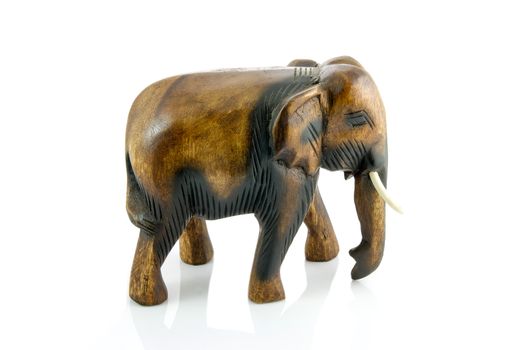 Handcraft wood elephant sculpture. Isolate on white background.