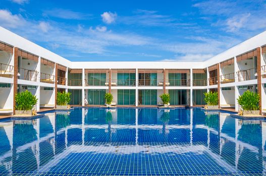 Hotel with swimming pool.