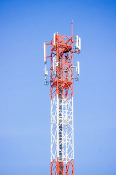 Telecommunication Radio Antenna and Satelite Tower with blue sky