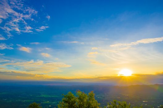 Landscape of sunrise over mountains