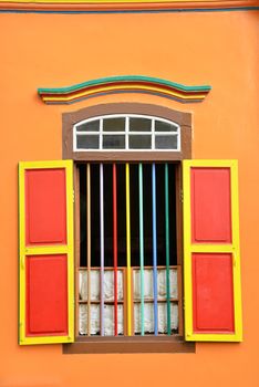 Colorful windows and details on a colonial house in Little India, Singapore