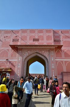 Jaipur, India - December 29, 2014: People visit The City Palace complex on December 29, 2014 in Jaipur, India. It was the seat of the Maharaja of Jaipur, the head of the Kachwaha Rajput clan. 