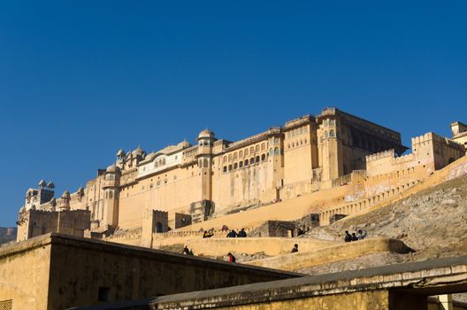 Jaipur, India - December 29, 2014: Tourists visit Amber Fort in Jaipur, Rajasthan, India on December29, 2014. The Fort was built by Raja Man Singh I. 