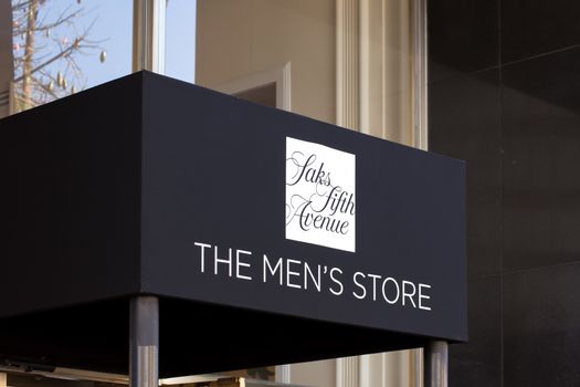 LOS ANGELES, CA/USA - NOVEMBER 11, 2015: Saks Fifth Avenue Men's Store entrance. Saks Fifth Avenue is an American luxury department store.