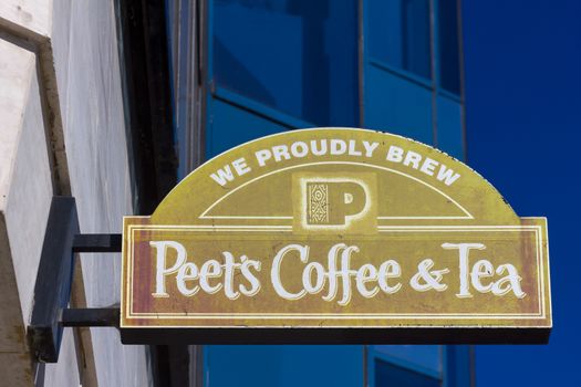 LOS ANGELES, CA/USA - NOVEMBER 11, 2015: Peet's Coffee and Tea exterior and sign. Peet's Coffee is a San Francisco Bay Area based specialty coffee roaster and retailer.