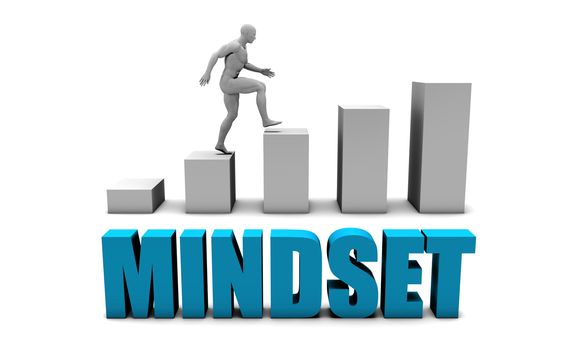 Mindset 3D Concept  in Blue with Bar Chart Graph