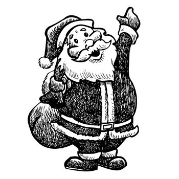 Freehand sketch  illustration of grunge Santa Claus on white background, doodle hand drawn