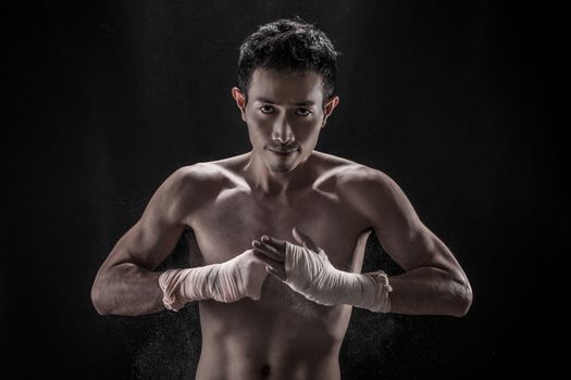 Portrait of Asian man- Topless, boxer concept