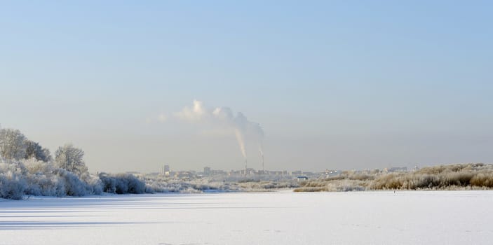 Cityscape of Syktyvkar city by frost