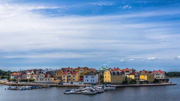 Cityscape of Karlskrona, city known for rare in Sweden baroque architecture and only remaining naval base and the headquarters of the Swedish Coast Guard.