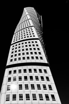 HSB Turning Torso in Malmo, the tallest tower in Scandinavia at 190 m high, combines office and residential functions. Designed by the Spanish architect Santiago Calatrava.