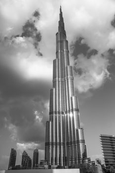 Burj Khalifa, distinguished landmark of Dubai, on February 03, 2013. The tallest man-made structure in the world, at 829.8 m, designed by Skidmore, Owings and Merrill firm.