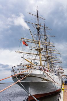 The Dar Pomorza (Gift of the Pomerania) sailing figate on July 10, 2013 in Gdynia. Built in 1909, served as a training vessel for the Polish Naval Academy, preserved  as a museum ship.