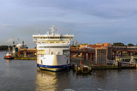 Polish ferry Wolin at the quay in the Port of Swinoujscie.  The ports of Swinoujscie and Szczecin form one of the largest port complex in the Baltic Sea.