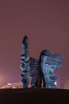 Night view of Silesian Insurgents Monument in Katowice, on March 09, 2013. Monument commemorates Silesian uprisings against German authorities in the years 1919-1921.