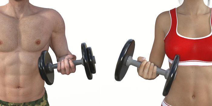 Man and Woman Lifting Weights as a Fitness Concept Art