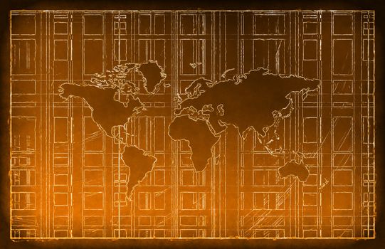 World Travel Concept on Chalkboard with Sketch as Art