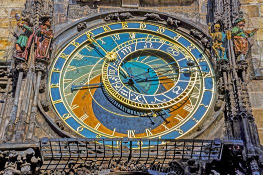 Details of the Prague astronomical clock (Czech: Prazsky orloj) a medieval astronomical clock installed on the southern wall of Old Town Hall in the Old Town Square.