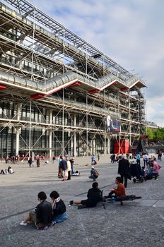 Paris, France - May 14, 2015: People visit Centre of Georges Pompidou on May 14, 2015 in Paris, France. The Centre of Georges Pompidou is one of the most famous museums of the modern art in the world.