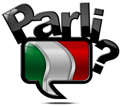 Speech bubble with Italian flag and text, Parli Italiano? Do you speak Italian? Isolated on white background