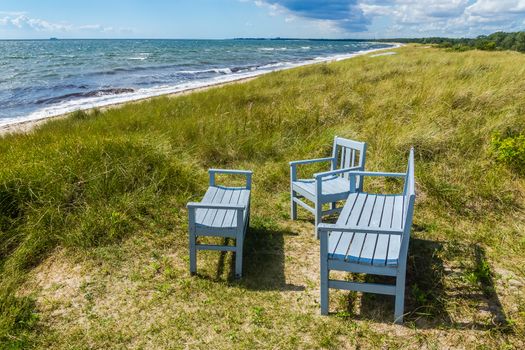 Beach view in the grass near Ystad, Scania region, Sweden.