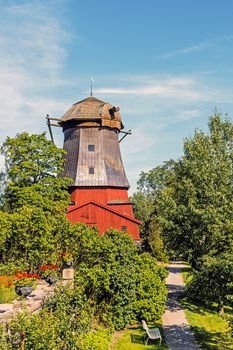 Dutch style ancient windmill built in 1785 on Djurgarden Island, Stockholm, Sweden.