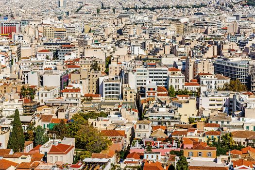 Panorama of  Athens out of the Acropolis hill. Athens is the capital of Greece, one of the world's oldest cities with its recorded history spanning around 3,400 years.