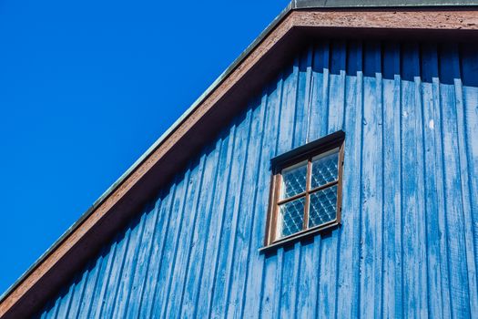 Facade of the wooden house in Ystad, Scania region, Sweden.