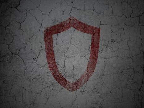 Security concept: Red Contoured Shield on grunge textured concrete wall background