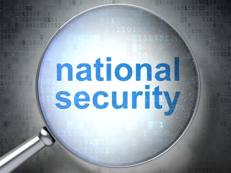 Privacy concept: magnifying optical glass with words National Security on digital background