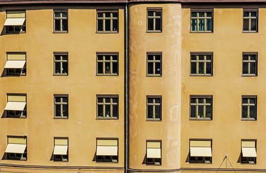 Facade of a residential building in Stockholm, Sweden.