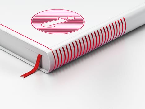 Web design concept: closed book with Red Information icon on floor, white background, 3d render