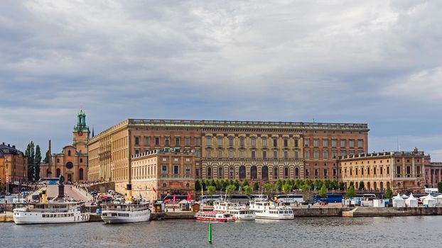 The Royal Palace in Stockholm, residence of the Swedish monarch, erected in 1754 after decades of construction on the place of the medieval Tre Kronor Castle that burned down in 1697.