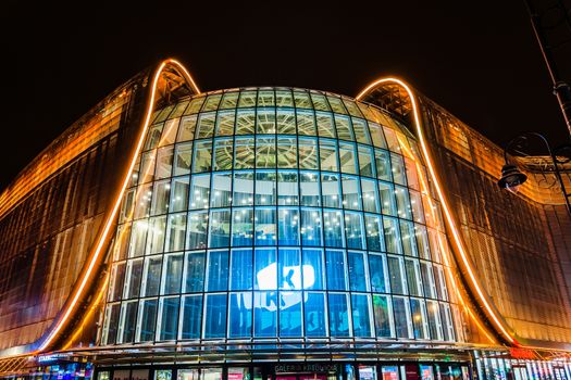 Night view of Galeria Katowicka mall in Katowice. Together with the new railway station nearby it forms one of the most modern shopping-travel complex in Poland.