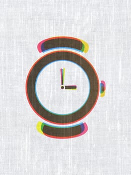 Timeline concept: CMYK Watch on linen fabric texture background