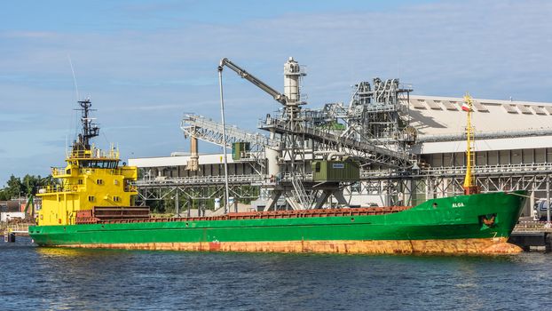 Ship at the bulk terminal on July 11, 2013 in the Port of Gdansk, the largest seaport in Poland, major transportation hub in the central part of the southern Baltic Sea coast