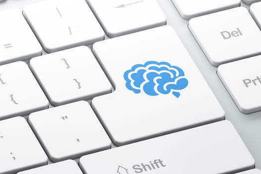 Health concept: Enter button with Brain on computer keyboard background, 3d render