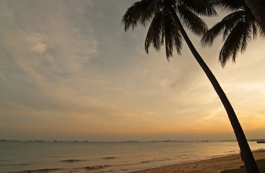 Sunset on East Coast Park, Beach in Singapore.Horizontal view.
