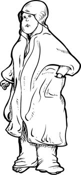 Isolated serious single woman in bathrobe cartoon