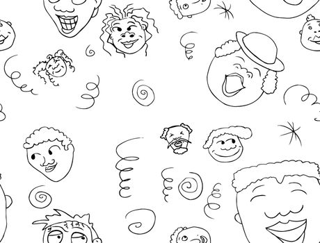 Outlined pattern of faces with positive expressions