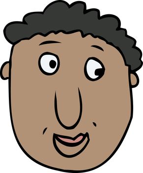 Close up cartoon face with grin over white background