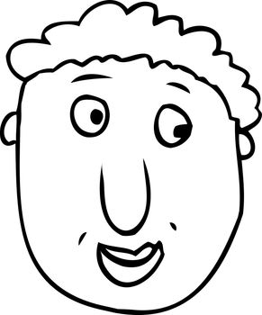 Outlined cartoon face with grin over white background