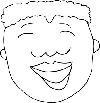 Outlined cartoon of laughing African male over white